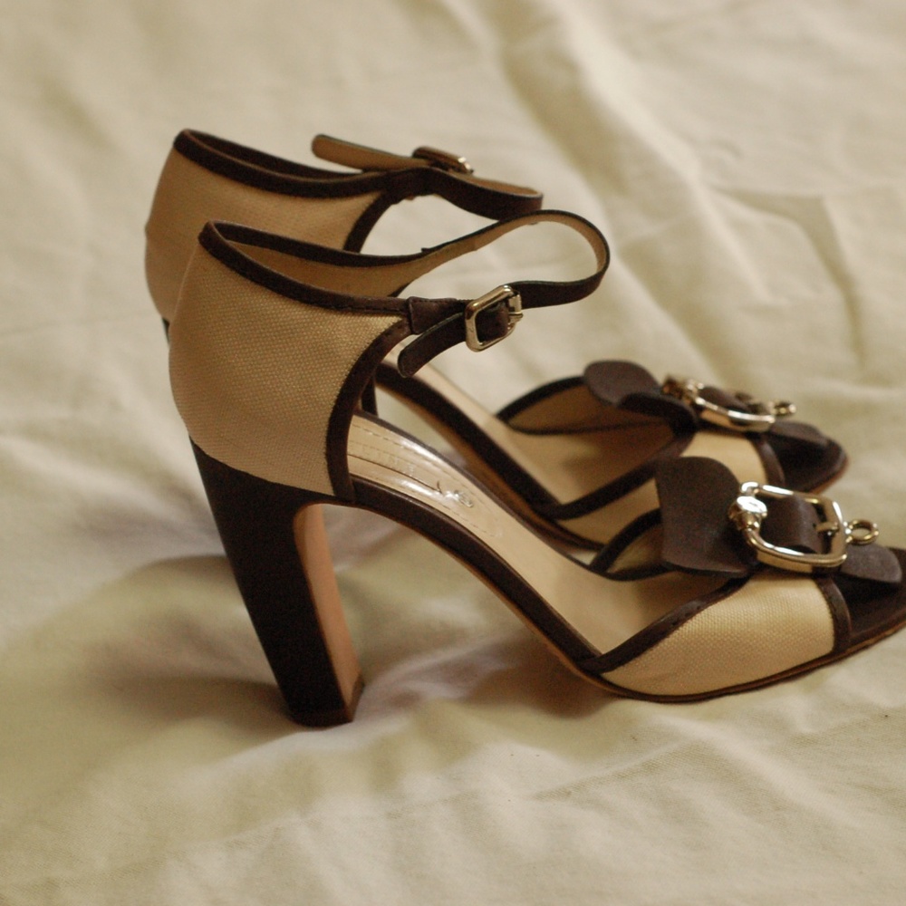 Celine Beige Brown Open Toe Heels Sandals Size 38